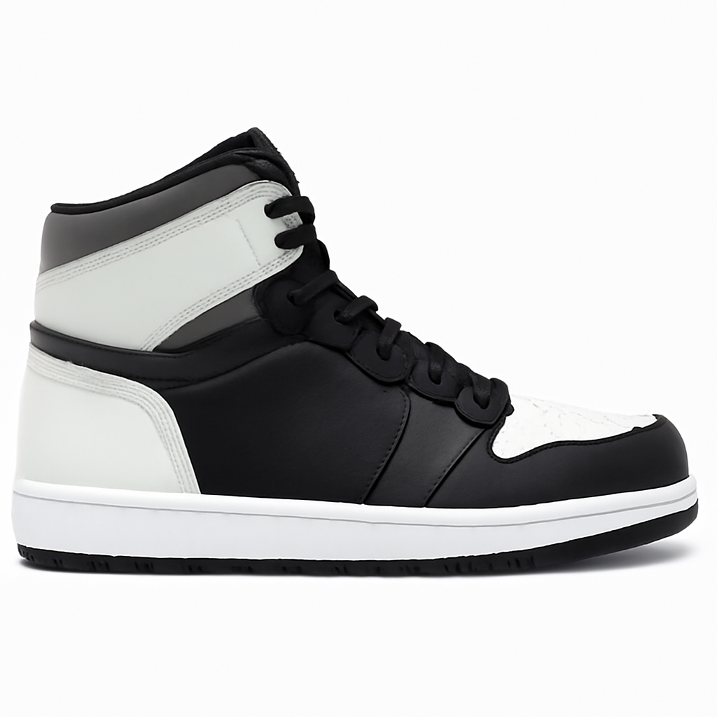 White and Grey Mid-Top Sneakers