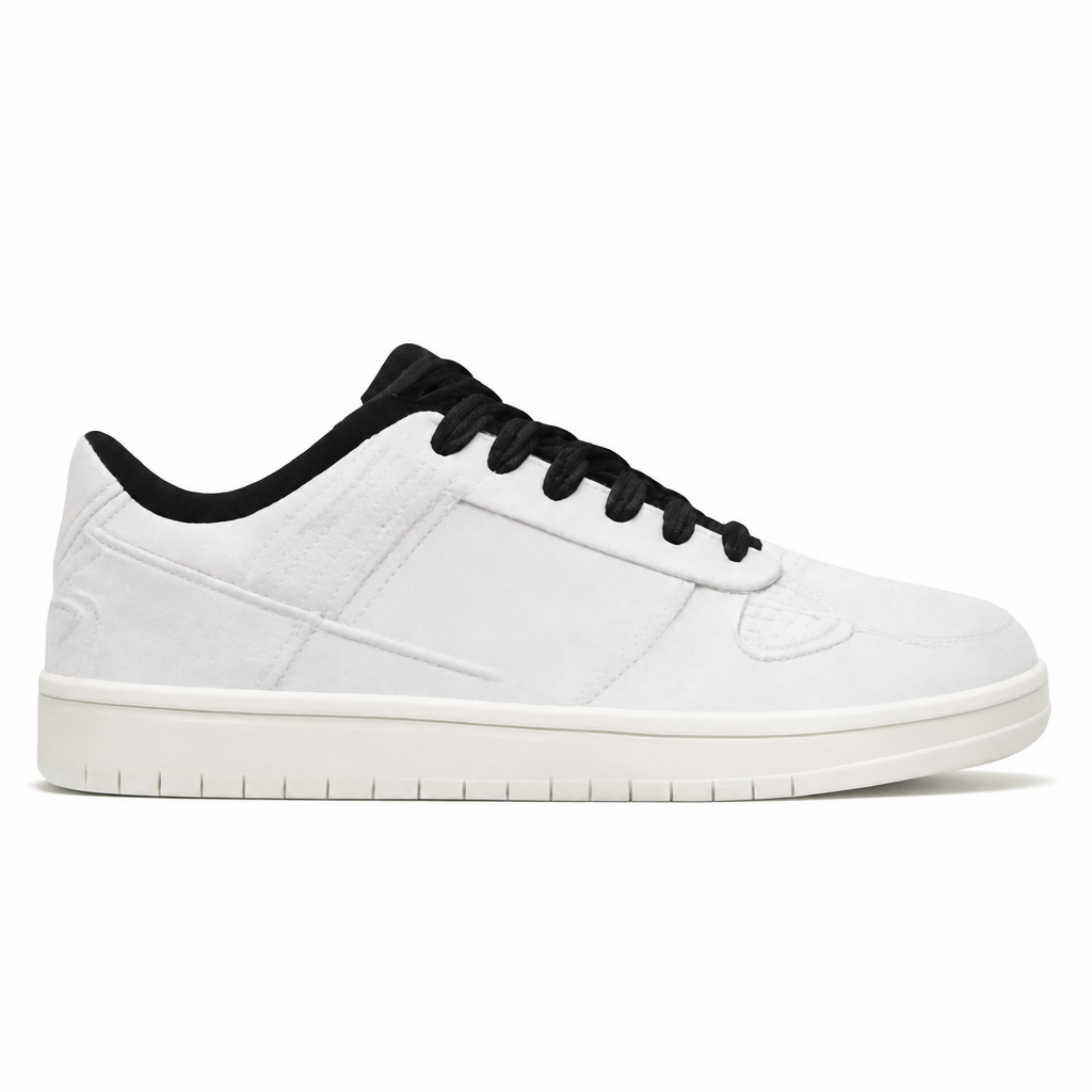 White Low-Top Sneakers with Blue Accents