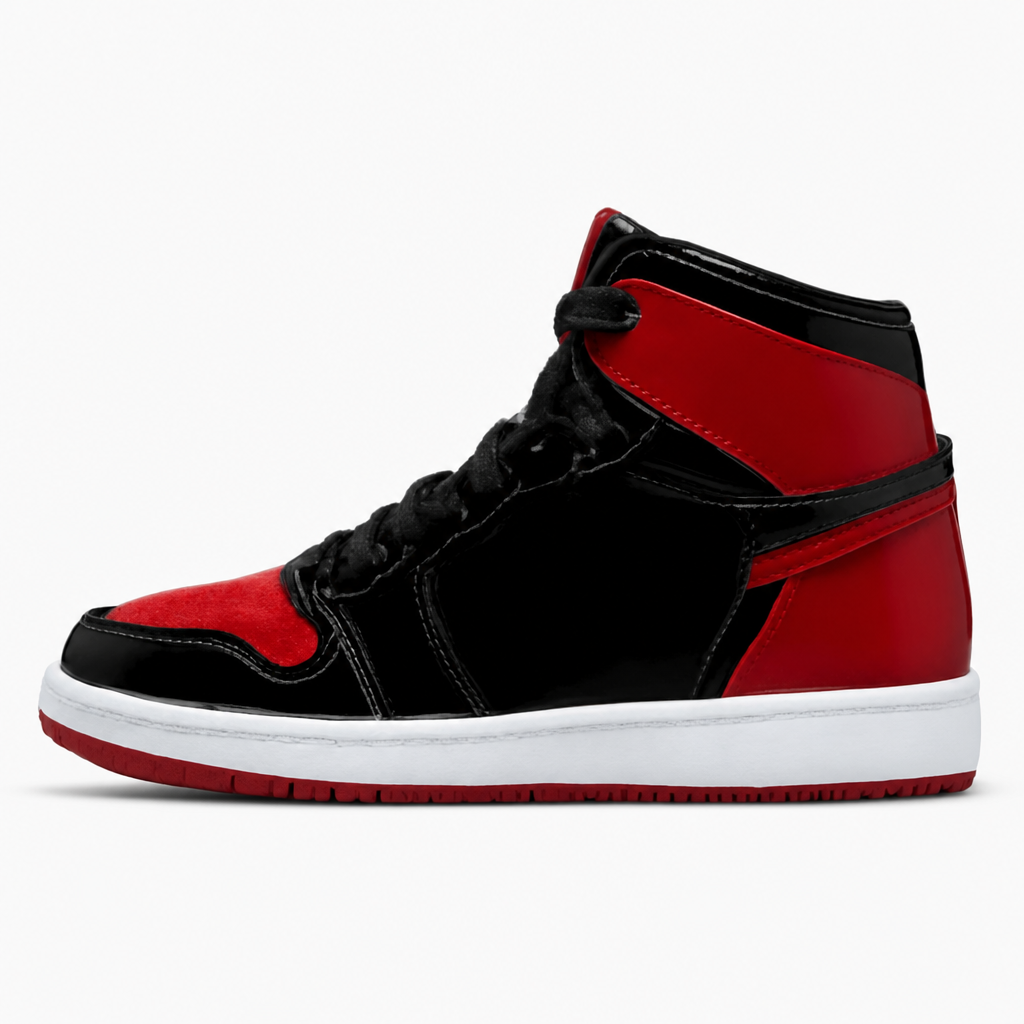 High-Top Black Red Patent Sneakers