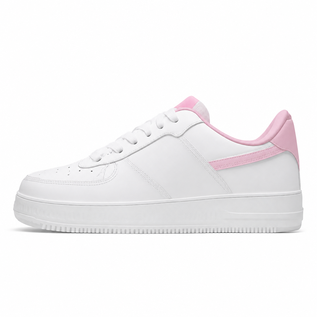 White and Pink Low-Top Sneakers