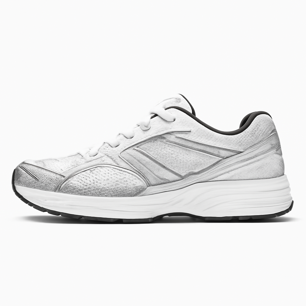 White Black Silver Running Shoes