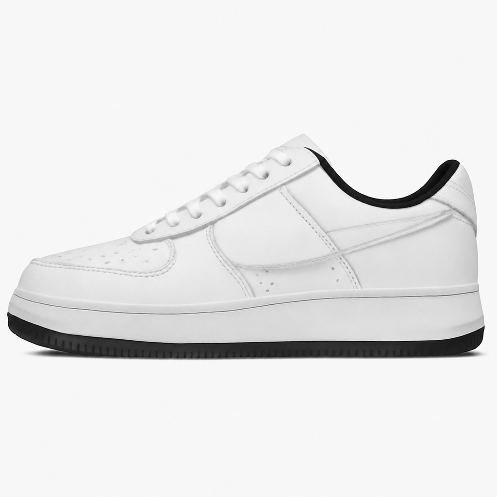 White Low-Top Sneakers with Black Stitching