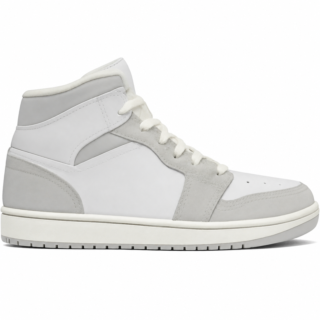 White Grey Mid-Top Sneakers