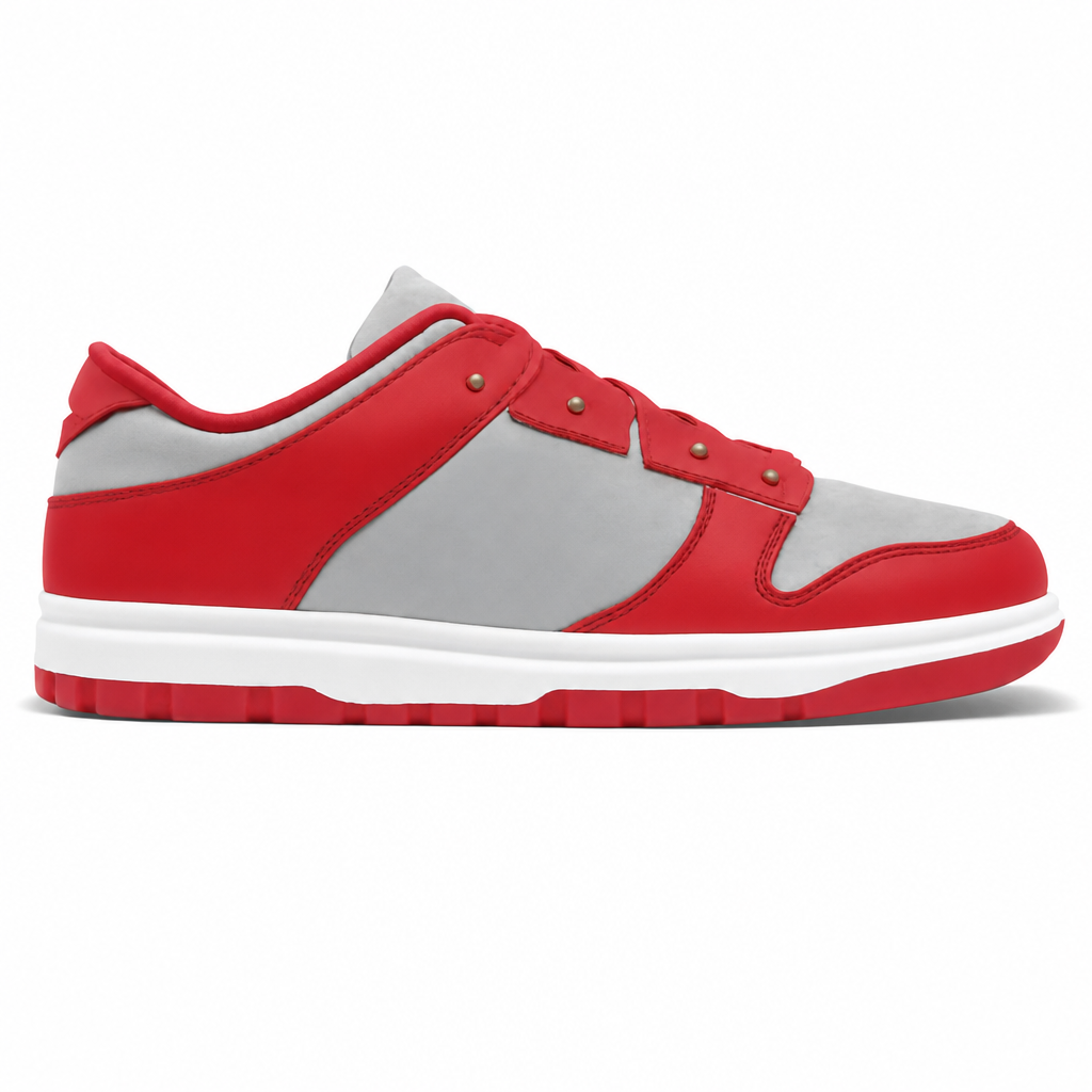 Off White and University Red Low-Top Sneakers