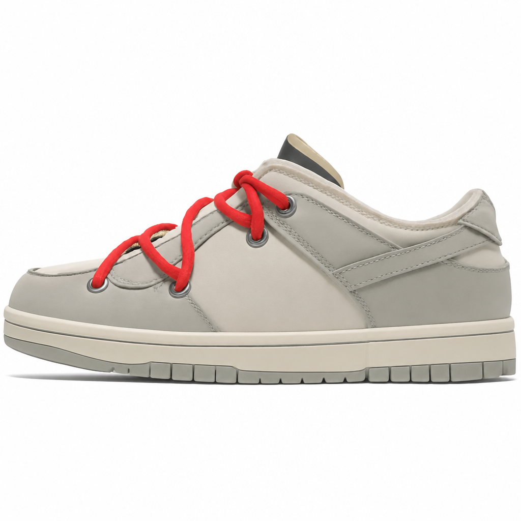 Cream Low-Top Sneakers with Gray Accents