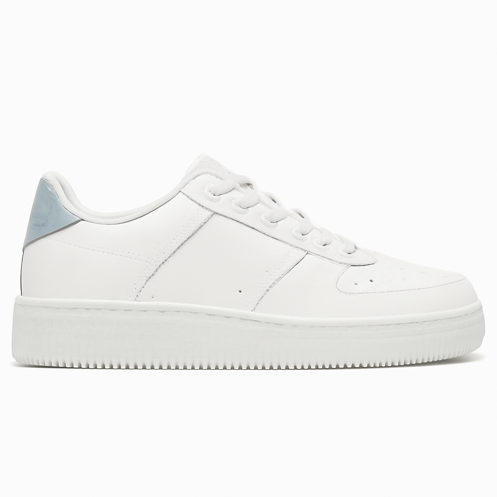White and Medium Blue Sneakers