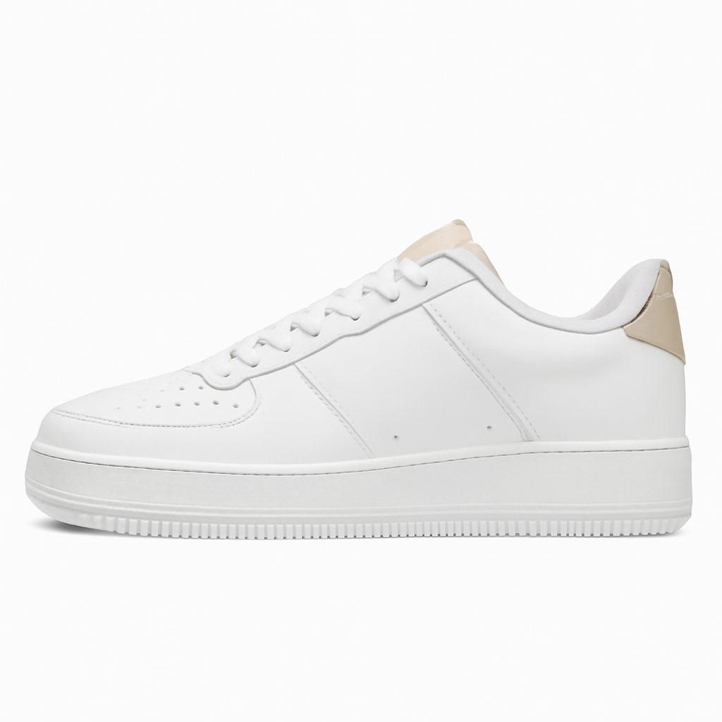 White Beige Low-Top Sneakers