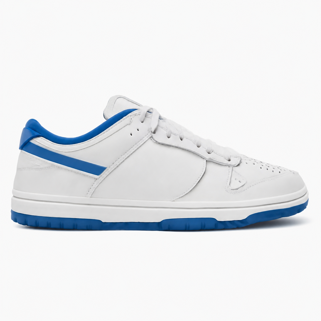 White and Blue Low-Top Sneakers