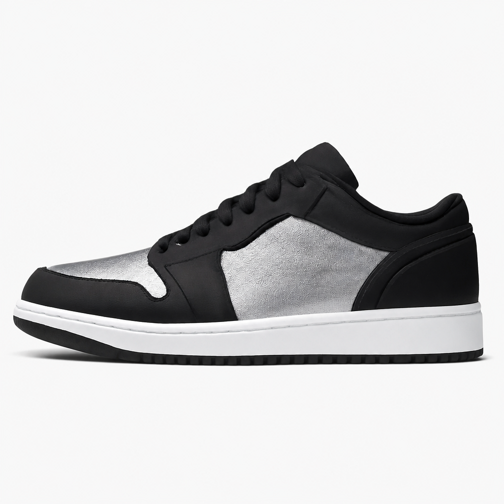 Black Metallic Silver Low Sneakers